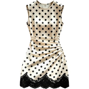 image:imageFloerns Womens Elegant Polka Dots Lace Mini Dress Sleeveless Ruched Formal Bodycon DressesBeige