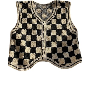 image:imageFloerns Womens Gingham Checkered Button Down V Neck Knit Sweater VestBlack and White