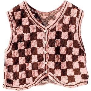 image:imageFloerns Womens Gingham Checkered Button Down V Neck Knit Sweater VestPink
