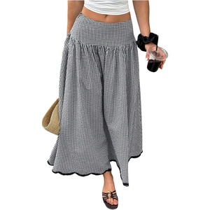 image:imageFloerns Womens Gingham Maxi Skirt High Waisted Going Out A Line SkirtsBlack and White