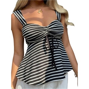 image:imageFloerns Womens Girly Babydoll Cute Striped Country Ruffle Tank TopsBlack and White