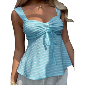 image:imageFloerns Womens Girly Babydoll Cute Striped Country Ruffle Tank TopsBlue and White