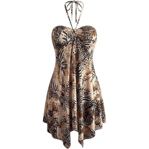 image:imageFloerns Womens Leopard Cheetah Dress Halter Asymmetrical Ruffle Mini DressMulticolor