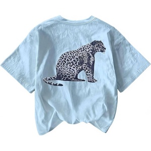 image:imageFloerns Womens Leopard Graphic T Shirts Casual Short Sleeve Crew Neck Summer Tops StreetwearIce Blue