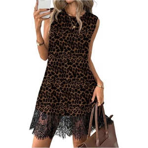 image:imageFloerns Womens Leopard Lace Tank Short Dress Summer Sheer Night Out DressBrown