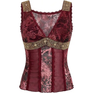 image:imageFloerns Womens Leopard Lace Trim Rave Top Sheer Mesh Tank TopsBurgundy