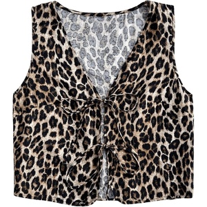 image:imageFloerns Womens Leopard Print Sleeveless Vest Cute Tie Front V Neck Crop Tank TopBrown