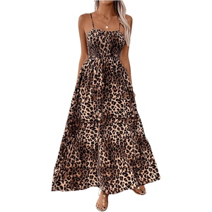 image:imageFloerns Womens Leopard Print Spaghetti Strap Maxi Dresses Vacation Cami Long DressBrown
