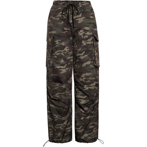 image:imageFloerns Womens Leopard Straight Leg Cargo Pants Cheetah TrousersArmy Green Camo