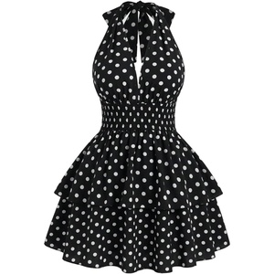 image:imageFloerns Womens Plus Size Cheetah Halter Short Dress Sleeveless Shirred Layered Ruffle Hem Y2k Going Out Mini DressesBlack  White
