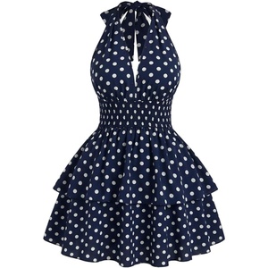image:imageFloerns Womens Plus Size Cheetah Halter Short Dress Sleeveless Shirred Layered Ruffle Hem Y2k Going Out Mini DressesDark Blue