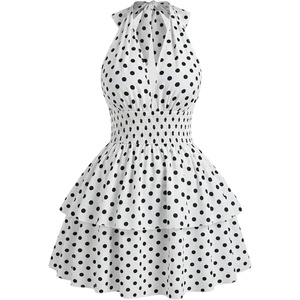 image:imageFloerns Womens Plus Size Cheetah Halter Short Dress Sleeveless Shirred Layered Ruffle Hem Y2k Going Out Mini DressesWhite Polka Dots