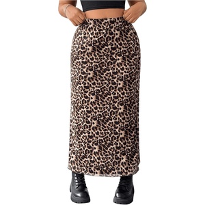 image:imageFloerns Womens Plus Size Leopard Print Mesh High Waisted Maxi SkirtsKhaki