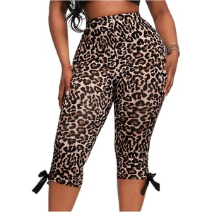 image:imageFloerns Womens Plus Size Leopard Stretchy Capri Pants Y2k High Waisted Bow Side Skinny Capri LeggingsBrown Multi