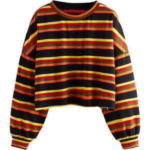 image:imageFloerns Womens Plus Size Long Sleeve Striped Oversize Pullovers Crop Top TeeMulti