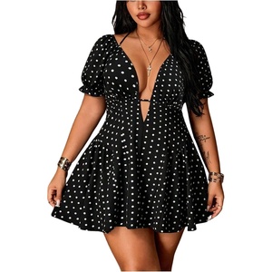 image:imageFloerns Womens Plus Size Polka Dots Deep V Neck Going Out Mini DressBlack