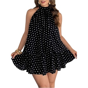 image:imageFloerns Womens Plus Size Polka Dots Halter Drop Waist Elegant Mini DressBlack