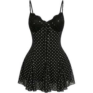 image:imageFloerns Womens Plus Size Polka Dots Lace Dress Tie Front Sleeveless Ruffle Going Out DressesBlack