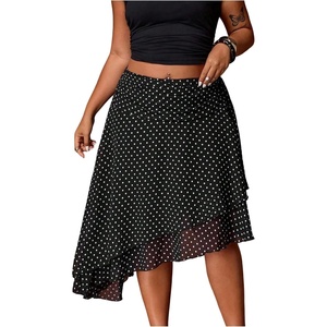 image:imageFloerns Womens Plus Size Polka Dots Midi Skirt Asymmetrical Elegant SkirtBlack