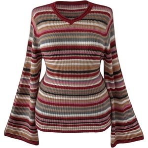 image:imageFloerns Womens Plus Size Striped Knit Tops Fall Long Sleeve SweaterRed Multi