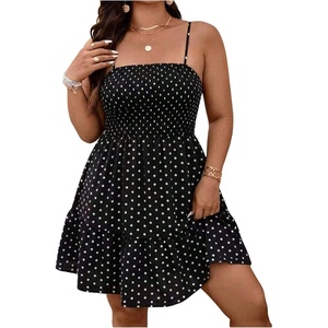 image:imageFloerns Womens Plus Size Tropical Summer Dress Spaghetti Strap Smocked Ruffle Boho DressesBlack Polka Dots