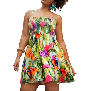 image:imageFloerns Womens Plus Size Tropical Summer Dress Spaghetti Strap Smocked Ruffle Boho DressesLight Green Multi
