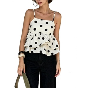 image:imageFloerns Womens Polka Dots Babydoll Camisole Tops Sleeveless Layered Ruffle Going Out TopsBlack and White