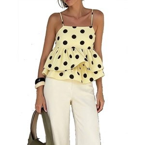 image:imageFloerns Womens Polka Dots Babydoll Camisole Tops Sleeveless Layered Ruffle Going Out TopsPale Yellow