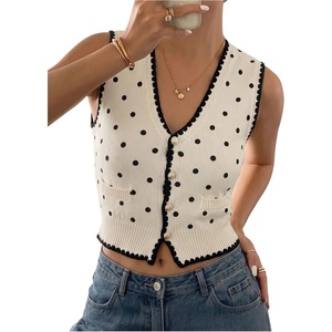 image:imageFloerns Womens Polka Dots Button Up Cropped Cardigan Sweater VestBlack and White