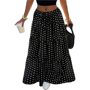 image:imageFloerns Womens Polka Dots Flowy Maxi Skirt Tiered Ruffle Going Out SkirtsBlack