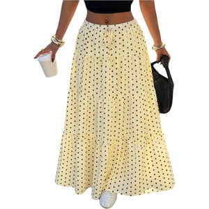 image:imageFloerns Womens Polka Dots Flowy Maxi Skirt Tiered Ruffle Going Out SkirtsPale Yellow