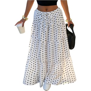 image:imageFloerns Womens Polka Dots Flowy Maxi Skirt Tiered Ruffle Going Out SkirtsWhite
