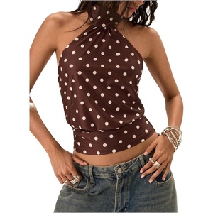 image:imageFloerns Womens Polka Dots Halter Crop Tops Tie Backless Summer Vacation Going Out Tank TopsBrown