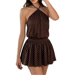 image:imageFloerns Womens Polka Dots Halter Dress Ruffle Going Out Mini DressesBrown