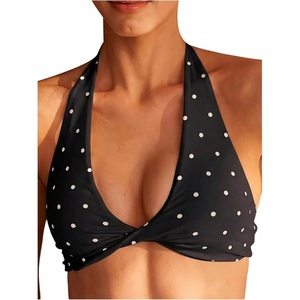 image:imageFloerns Womens Polka Dots Halter Twist Open Back Fitness Workout Sport BraBlack and White