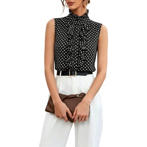 image:imageFloerns Womens Polka Dots High Neck Work Blouses TopsBlack and White