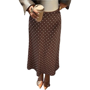 image:imageFloerns Womens Polka Dots Low Rise Satin Flowy Long SkirtsCoffee Brown
