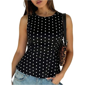 image:imageFloerns Womens Polka Dots Peplum Tank TopsBlack White Polka Dots