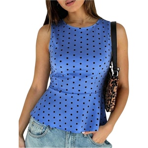 image:imageFloerns Womens Polka Dots Peplum Tank TopsDark Blue Polka Dots