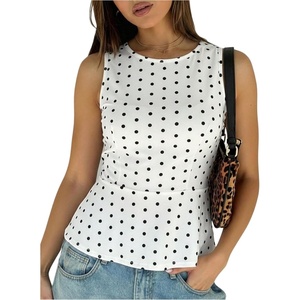 image:imageFloerns Womens Polka Dots Peplum Tank TopsWhite Polka Dots