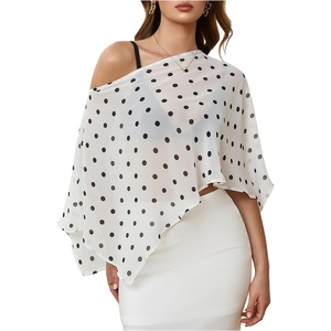 image:imageFloerns Womens Polka Dots Poncho Shawl Cover Up Tops Asymmetrical Bathing Suit BeachwearWhite
