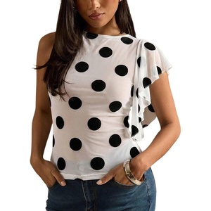 image:imageFloerns Womens Polka Dots Sheer Mesh Tank Tops Ruffle Trim See Through Going Out TopsWhite