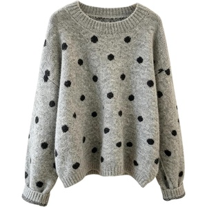 image:imageFloerns Womens Polka Dots Sweater Top Long Sleeve Crewneck Going Out Knitted Pullover SweatersGrey