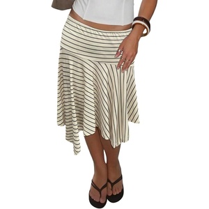 image:imageFloerns Womens Striped Asymmetrical Flowy Ruffle Low Rise Midi SkirtApricot