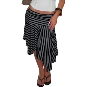 image:imageFloerns Womens Striped Asymmetrical Flowy Ruffle Low Rise Midi SkirtBlack