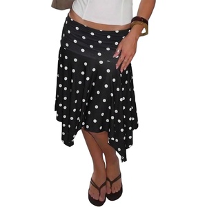 image:imageFloerns Womens Striped Asymmetrical Flowy Ruffle Low Rise Midi SkirtBlack and White