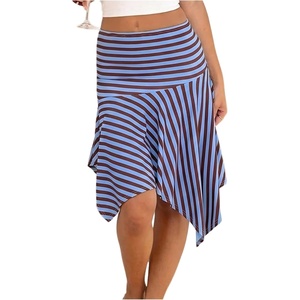 image:imageFloerns Womens Striped Asymmetrical Flowy Ruffle Low Rise Midi SkirtBlue
