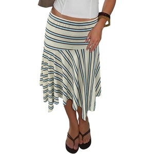 image:imageFloerns Womens Striped Asymmetrical Flowy Ruffle Low Rise Midi SkirtBlue and White