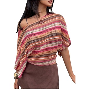 image:imageFloerns Womens Striped Off The Shoulder Tops Short Sleeve Beach Vacation Going Out TopOrange