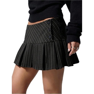 image:imageFloerns Womens Striped Pleated Micro Mini Skirts Low Waist Uniform SkirtBlack